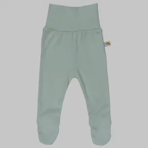 Strampelhose in der Farbe Creme-Gold aus Bio-Baumwolle mit hohem Bund und integrierten Füßchen für Neugeborene