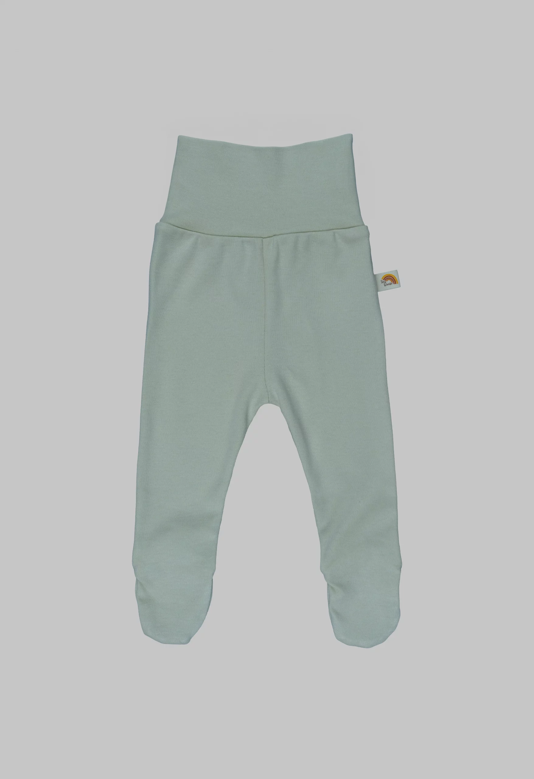 Strampelhose in der Farbe Creme-Gold aus Bio-Baumwolle mit hohem Bund und integrierten Füßchen für Neugeborene